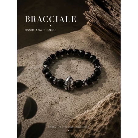 Bracciale con pietra onice opaca e ossidiana