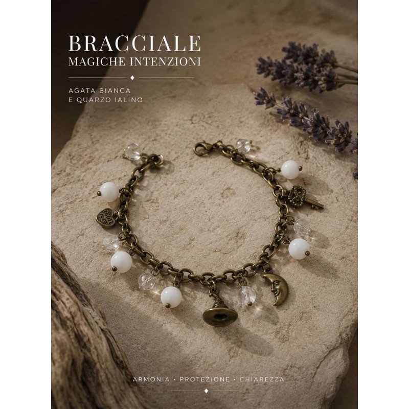 Bracciale agata bianca e quarzo ialino