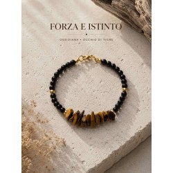Bracciale con ossidiana e occhio di tigre