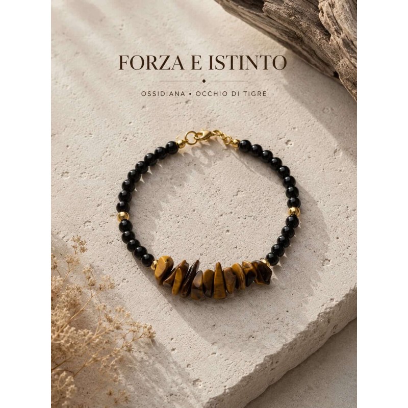 Bracciale con ossidiana e occhio di tigre