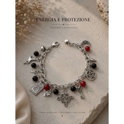Bracciale con pietra ossidiana e agata rossa