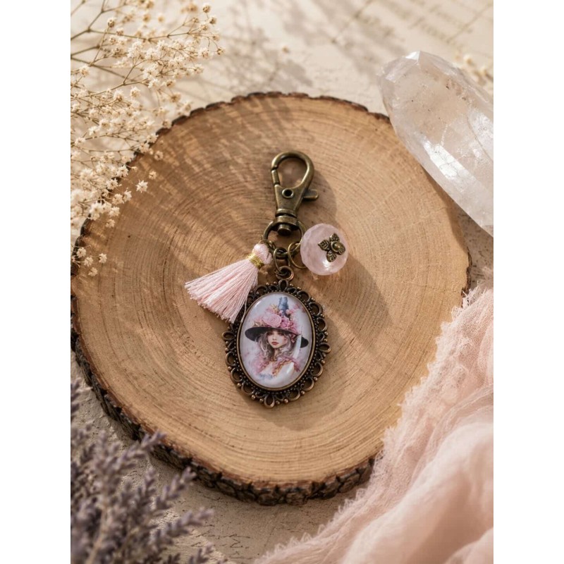 Portachiavi con quarzo rosa