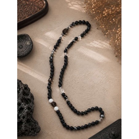 Collana etnica con pietra lavica e ossidiana