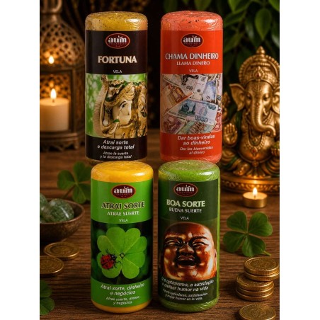 Candele rituali Fortuna, Chama Dinheiro, Atrai Sorte e Boa Sorte